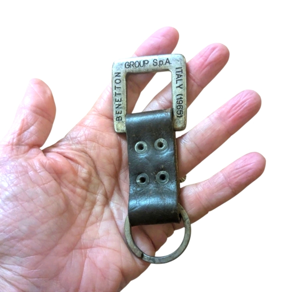 United Colors Of Benetton Silver and Brown Leather Key Card Holder